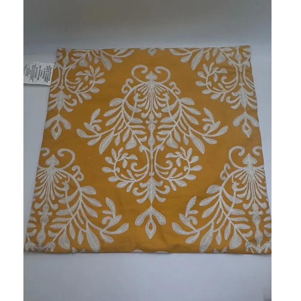 Set of 2 Yellow White Damask Pillow Covers 20x20 Decorative Accent